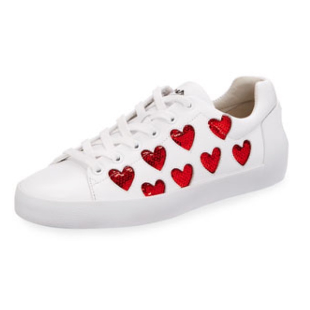 Ash White and Red Heart Sneakers